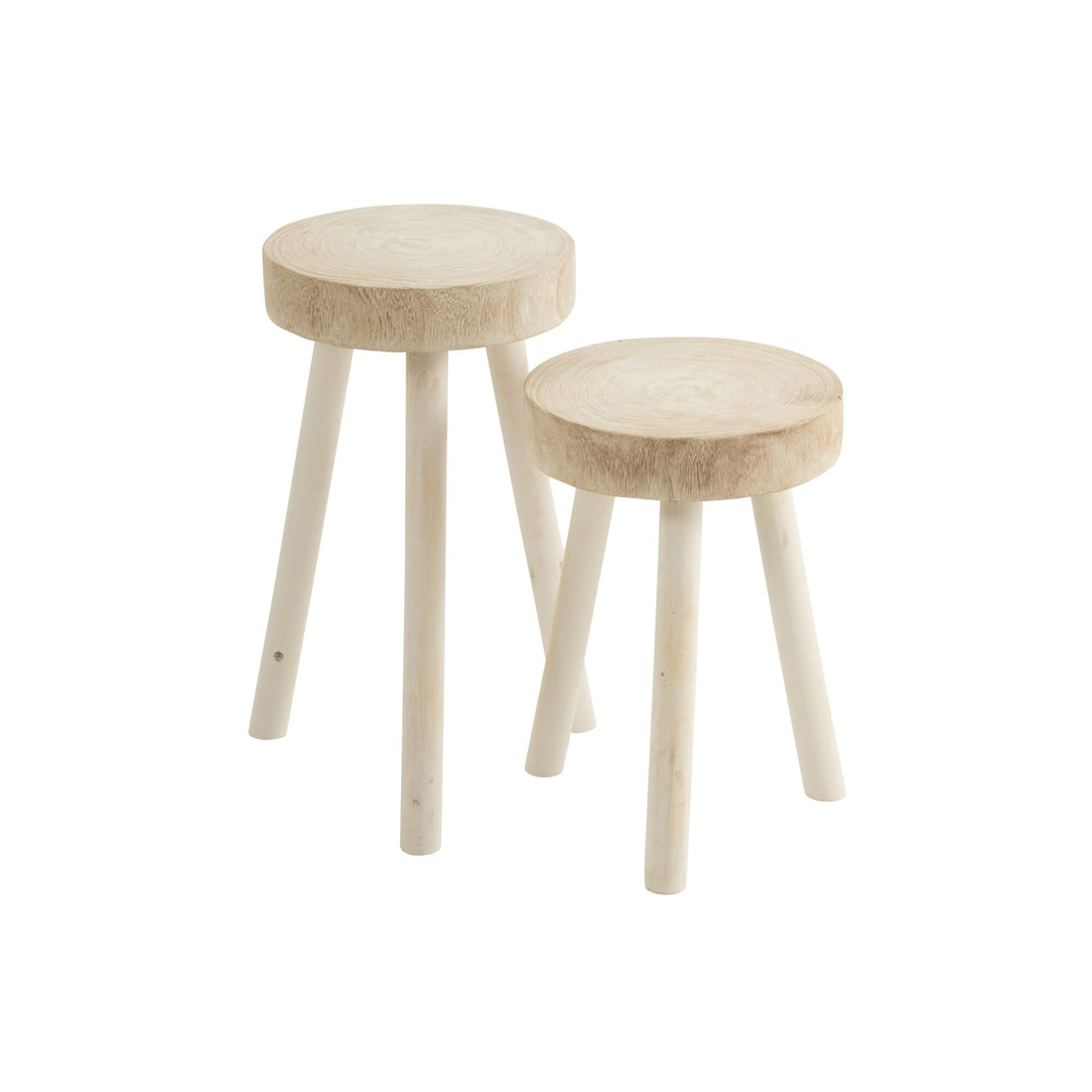 Paulownia Wood Stools White Set of 2 J-Line