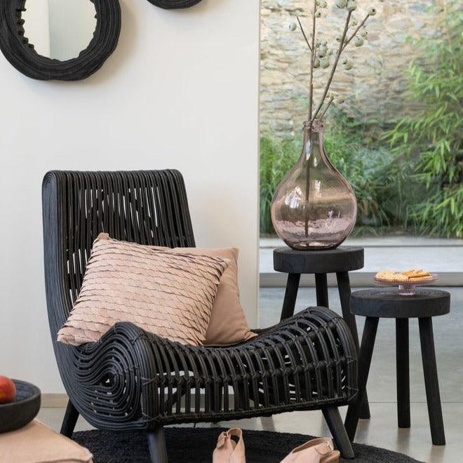 Krukjes Paulownia Hout Zwart Set van 2 - Kruk - J-Line - livinglovely.nl