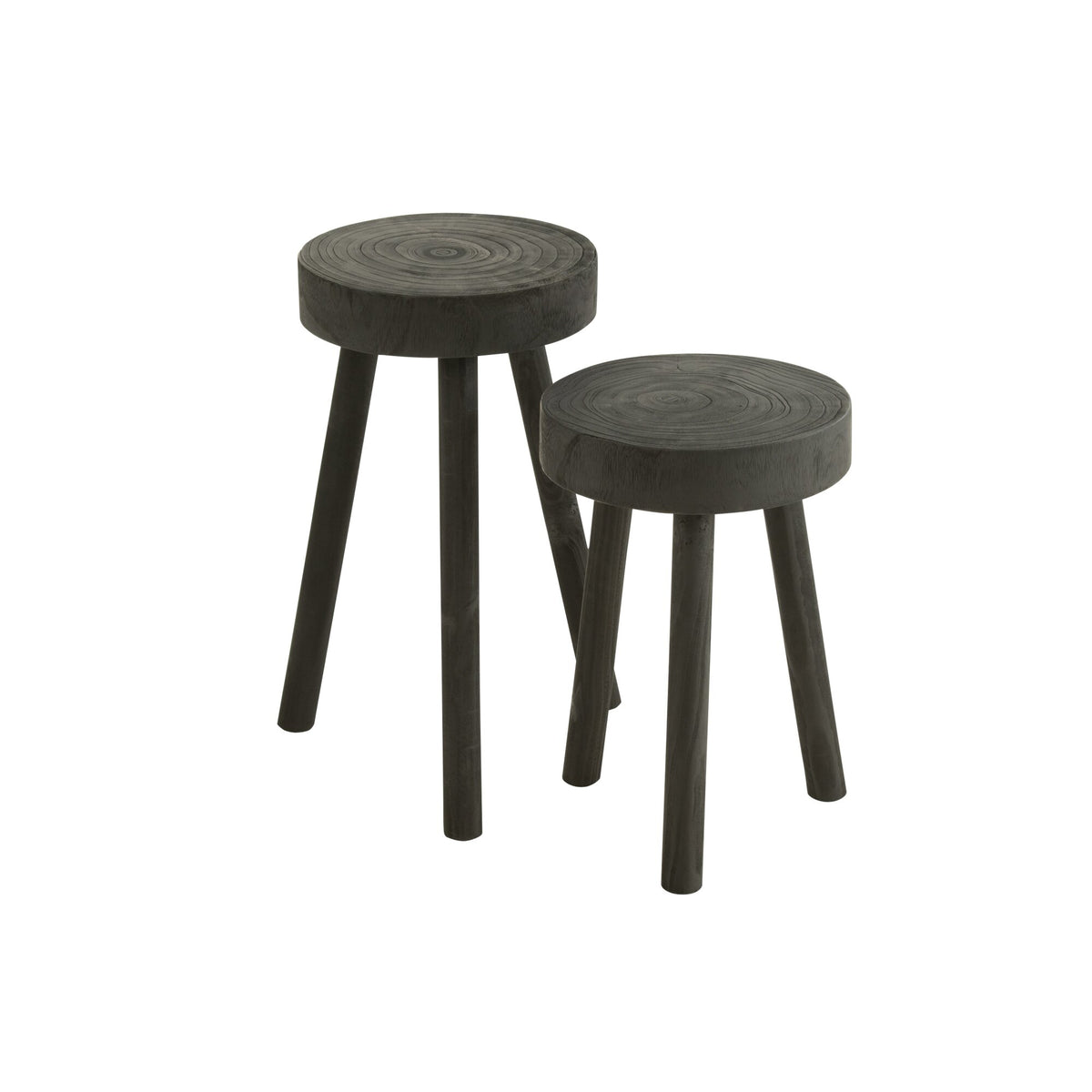 Paulownia Wood Stools Black Set of 2 J-Line