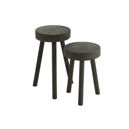 Paulownia Wood Stools Black Set of 2 J-Line