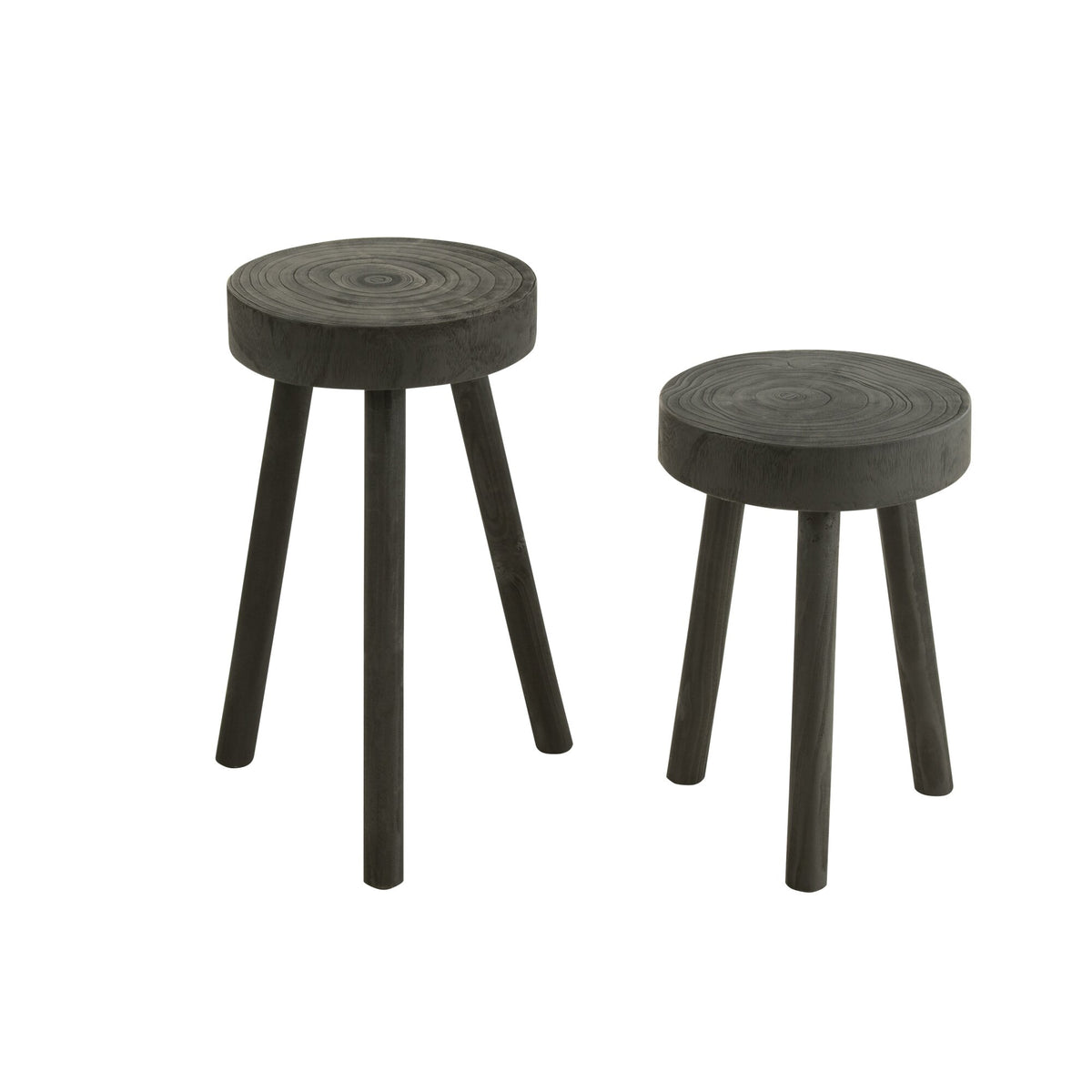 Paulownia Wood Stools Black Set of 2 J-Line