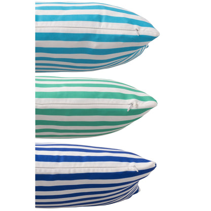 J-Line Assorted Blue/Green Striped Rectangular Outdoor Polyester Cushion, Set of 3