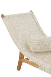 Ligstoel + Kussen Geweven Plastiek/Teak Wit - Ligbed - J-Line - livinglovely.nl