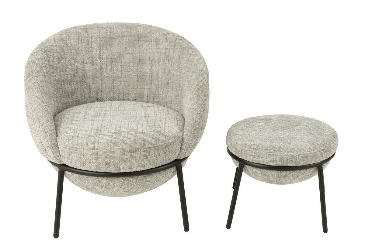 Loungstoel + krukje Napoli Grijs J-Line - Loungestoel - J-Line - livinglovely.nl