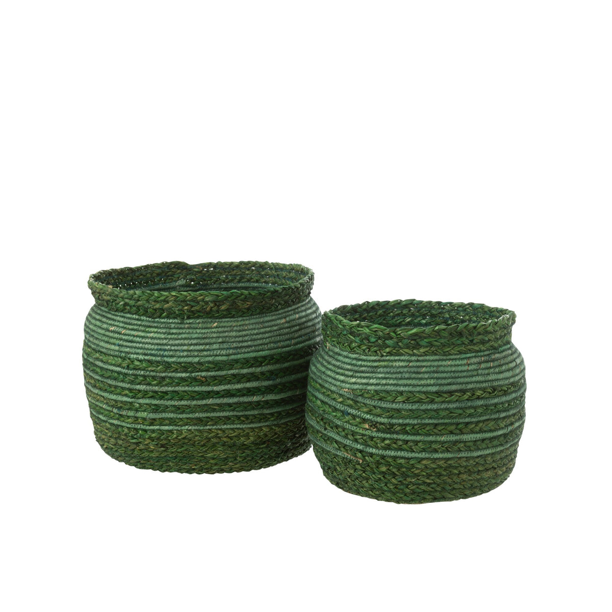Woven Seagrass Basket with Rim, Green, Set of 2, J-Line
