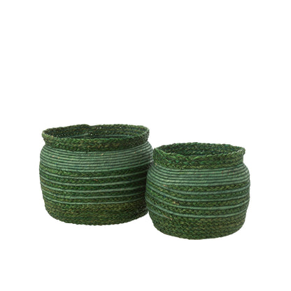 Woven Seagrass Basket with Rim, Green, Set of 2, J-Line