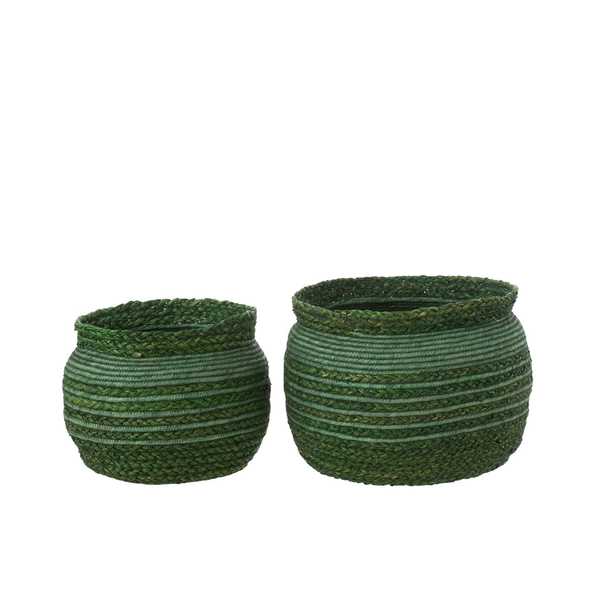 Woven Seagrass Basket with Rim, Green, Set of 2, J-Line