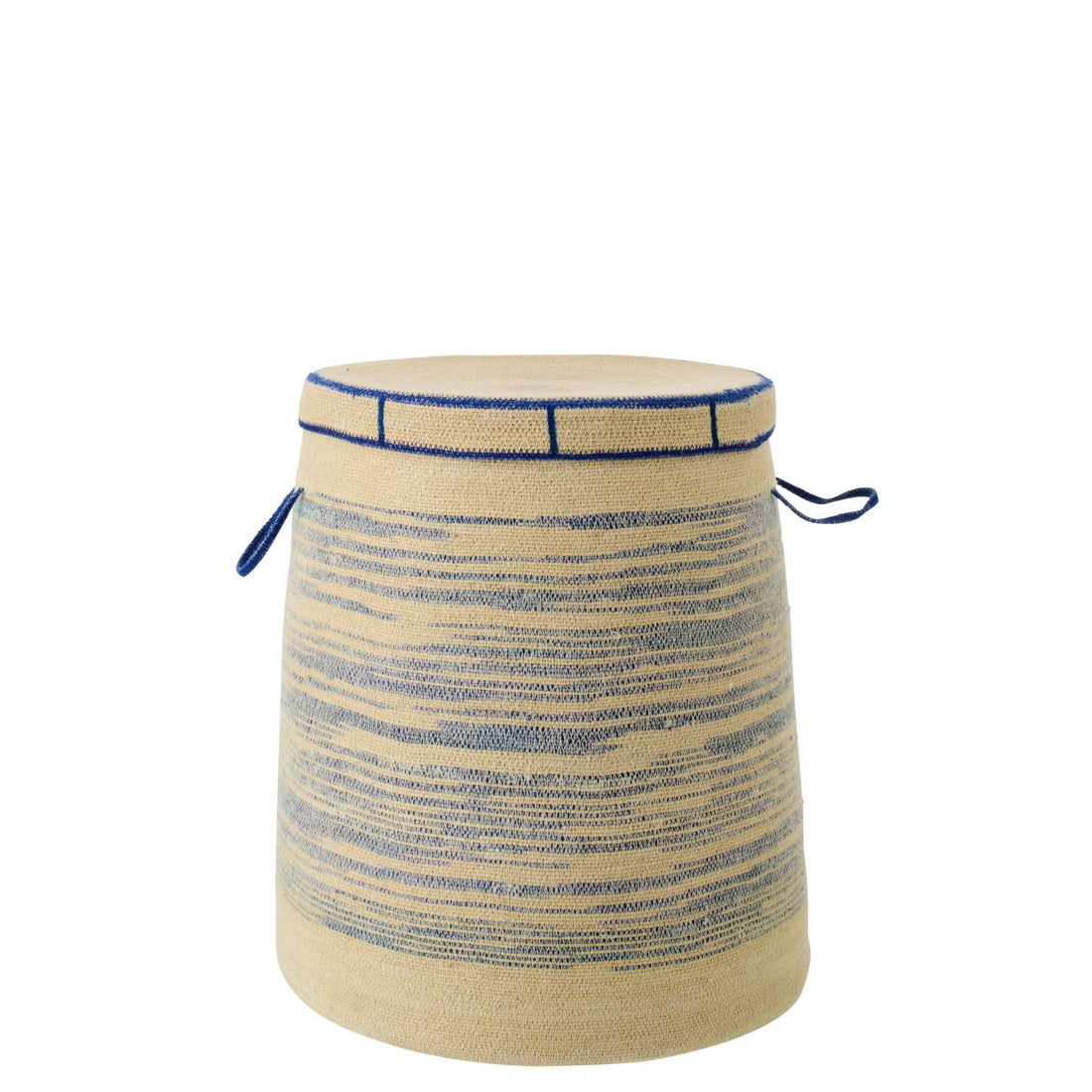 Basket With Handle + Lid Striped Seagrass Natural/Blue J-Line