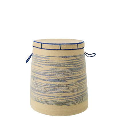 Basket With Handle + Lid Striped Seagrass Natural/Blue J-Line