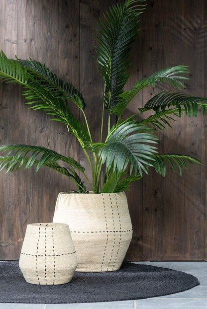 Mand Stippellijnen Zeegras Naturel/Zwart Set van 2 - Mand - J-Line - livinglovely.nl
