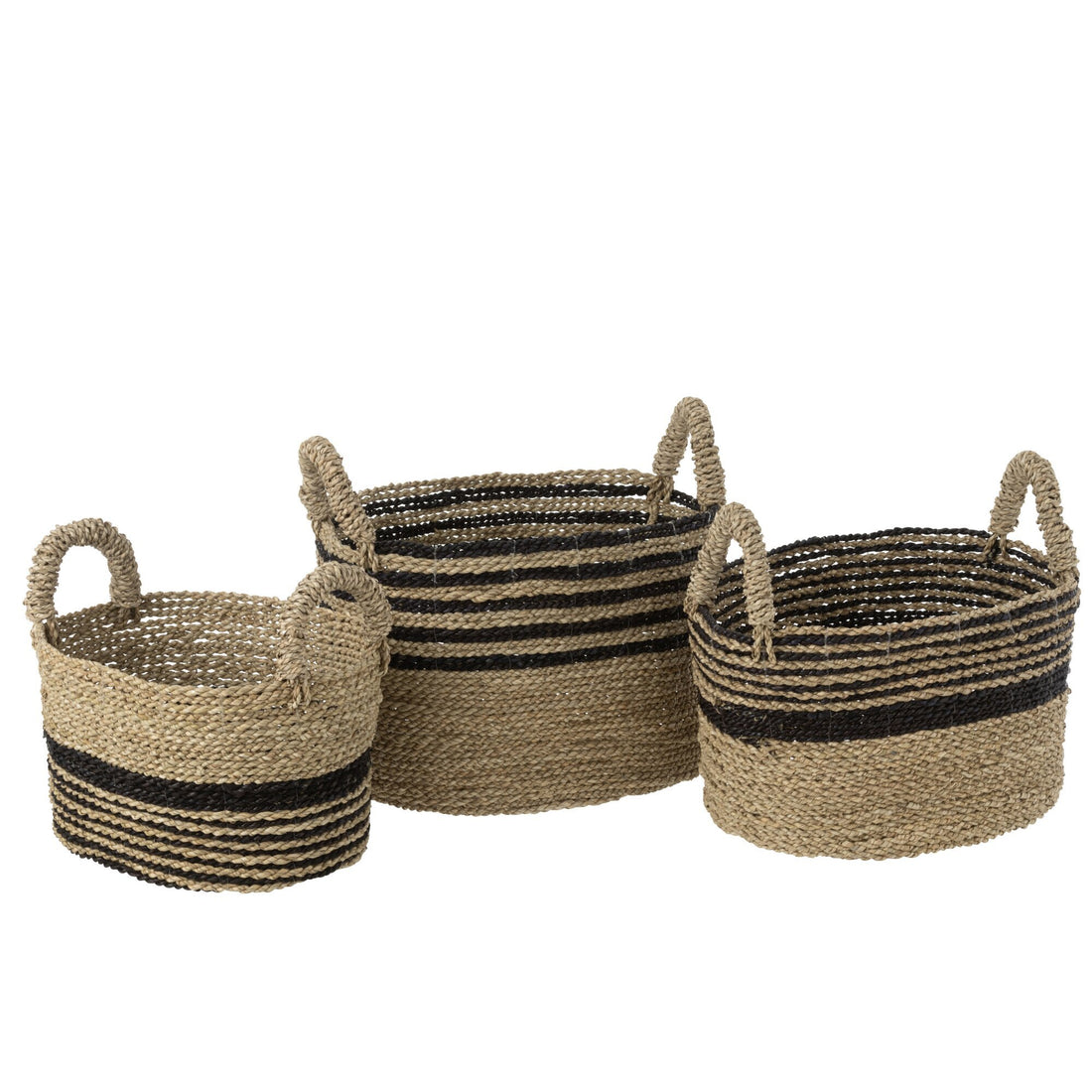 Aline Black/Natural Raffia Basket Set of 3 J-Line