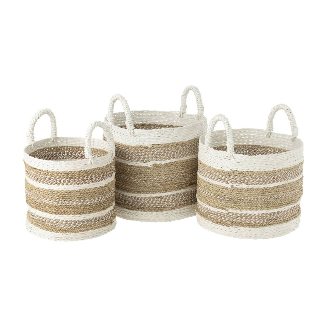 J-Line Caro White/Natural Raffia Basket Set of 3