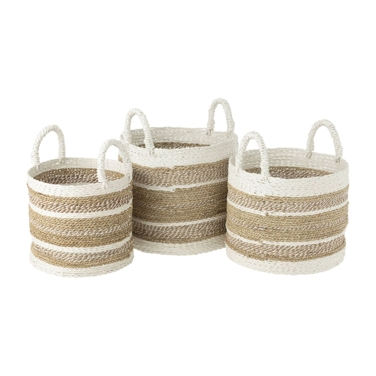 J-Line Caro White/Natural Raffia Basket Set of 3
