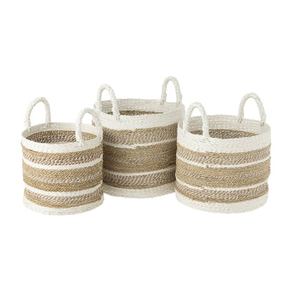 J-Line Caro White/Natural Raffia Basket Set of 3