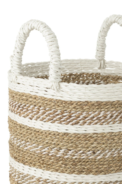 J-Line Caro White/Natural Raffia Basket Set of 3