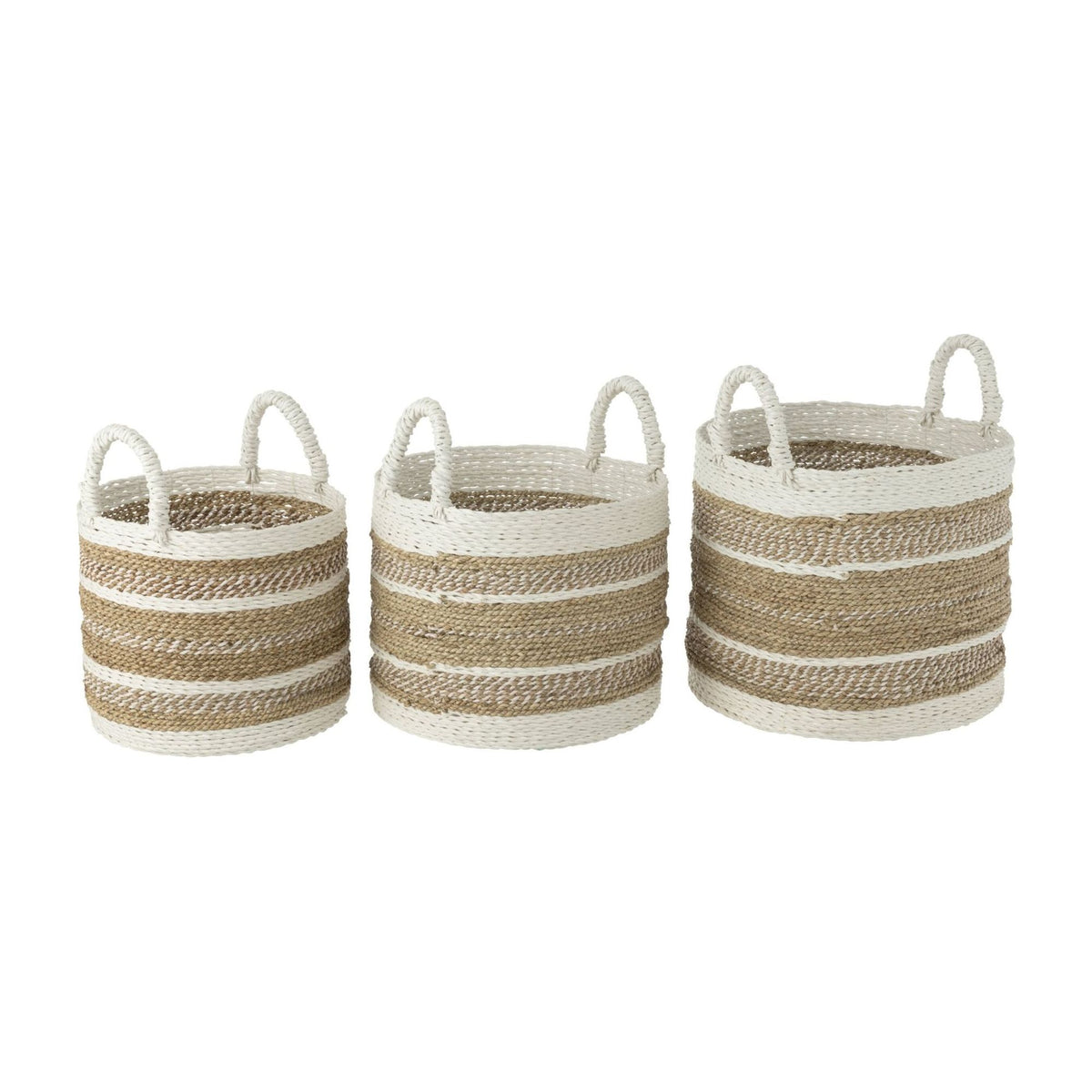 J-Line Caro White/Natural Raffia Basket Set of 3