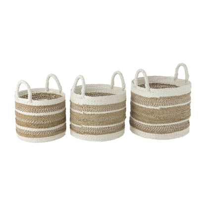 J-Line Caro White/Natural Raffia Basket Set of 3