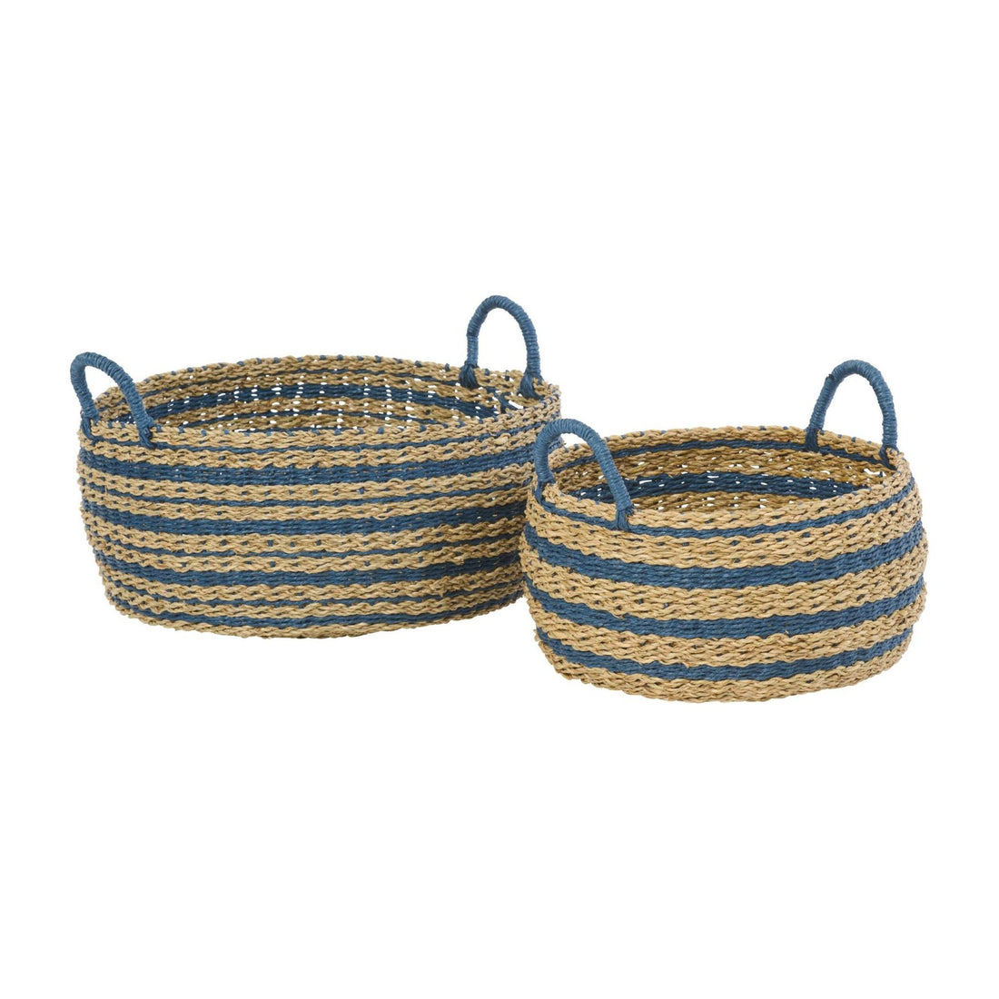 Striped Paper Baskets Natural/Blue Set of 2 J-Line