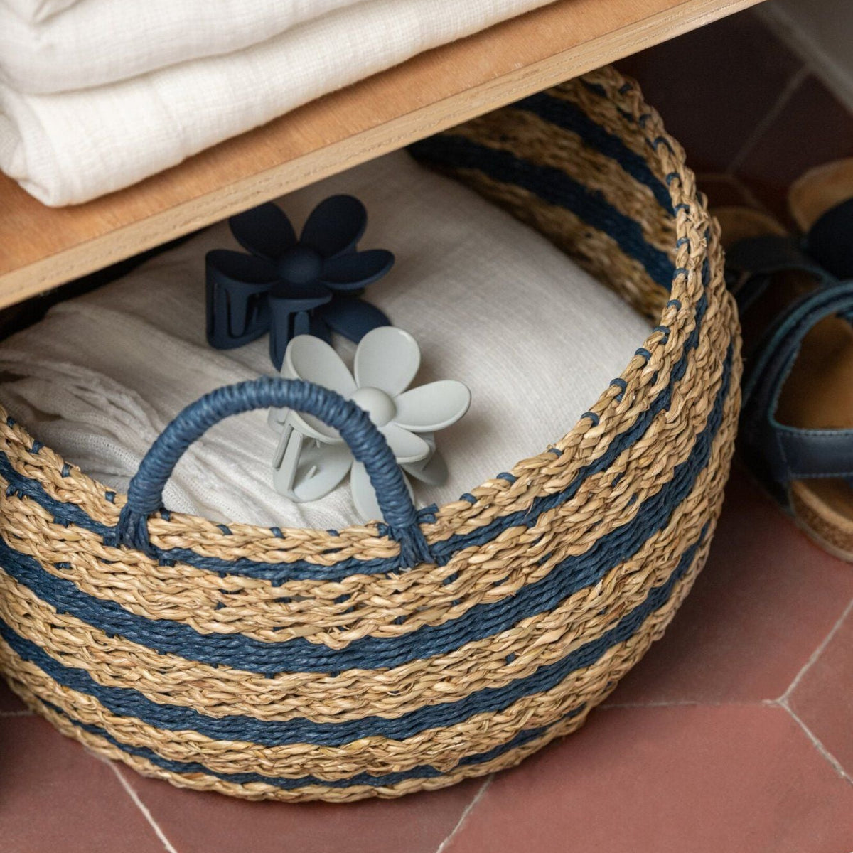 Striped Paper Baskets Natural/Blue Set of 2 J-Line