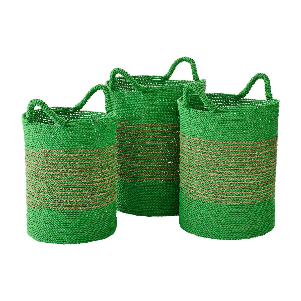 Striped Raffia Baskets Green/Natural Set of 3 J-Line