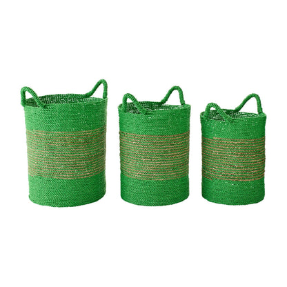 Striped Raffia Baskets Green/Natural Set of 3 J-Line