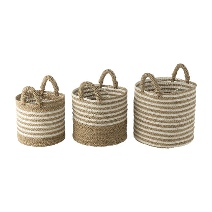 J-Line Set of 3 Striped White/Natural Raffia Baskets