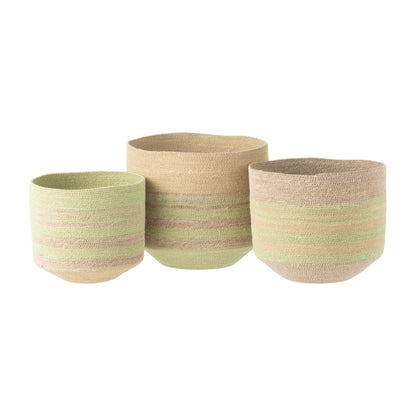 Striped Seagrass Baskets Natural/Green Set of 3 J-Line