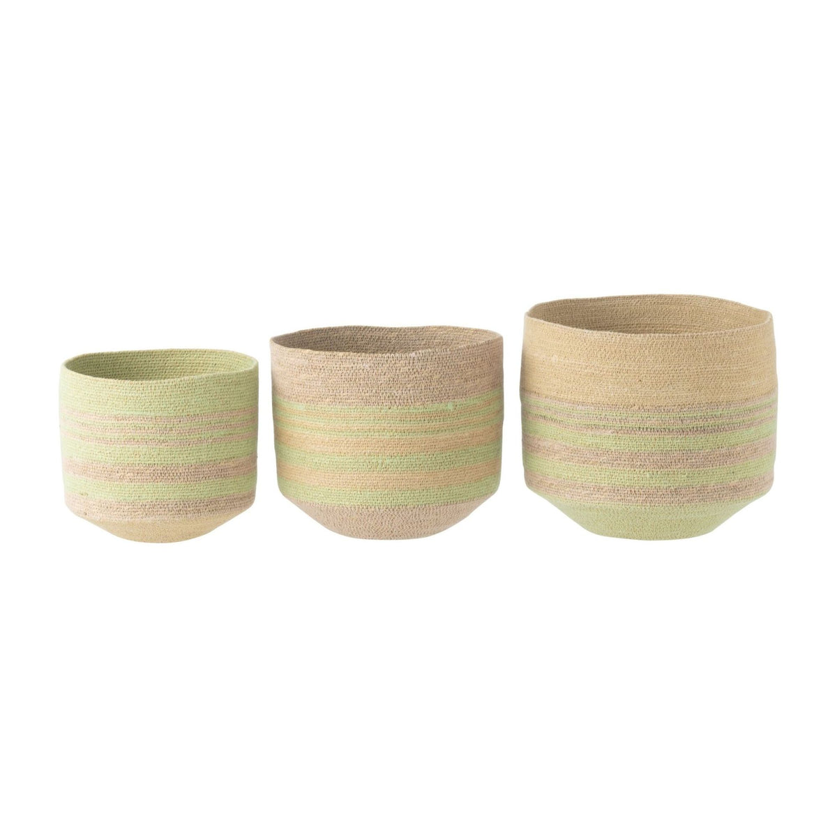 Striped Seagrass Baskets Natural/Green Set of 3 J-Line
