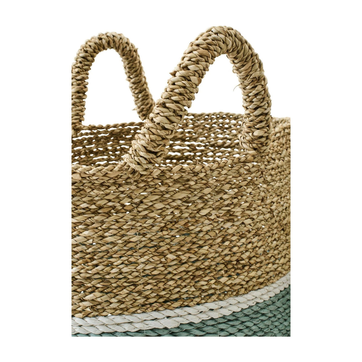 Striped Seagrass Baskets Natural/Turquoise Set of 3 J-Line