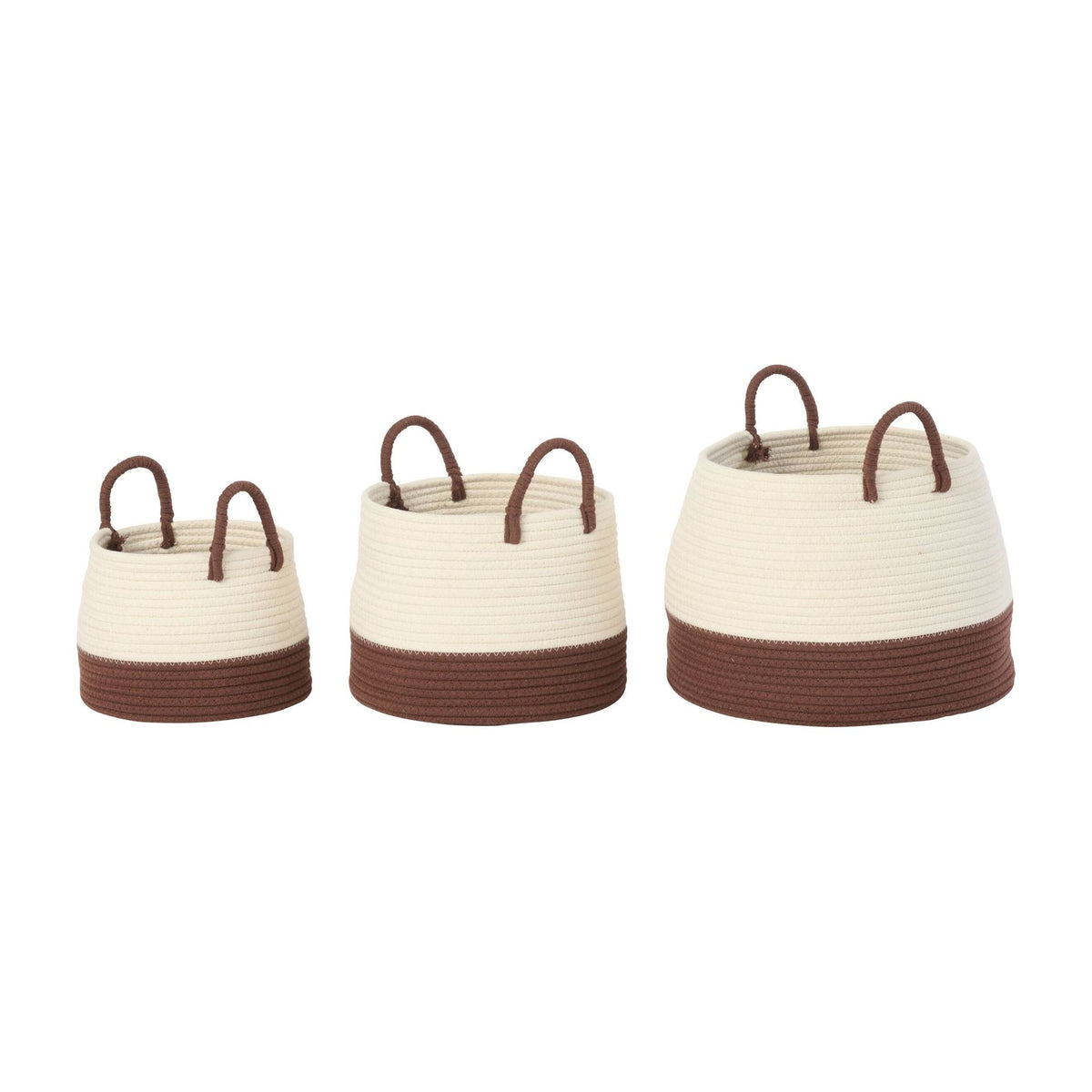 Round Polyester Baskets with Handles Dark Brown/White Set of 3 J-Line