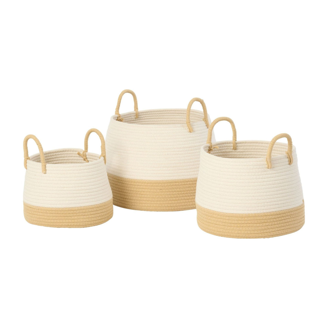 Round Polyester Baskets with Handles Natural/White Set of 3 J-Line