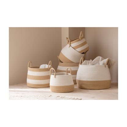 Round Polyester Baskets with Handles Natural/White Set of 3 J-Line