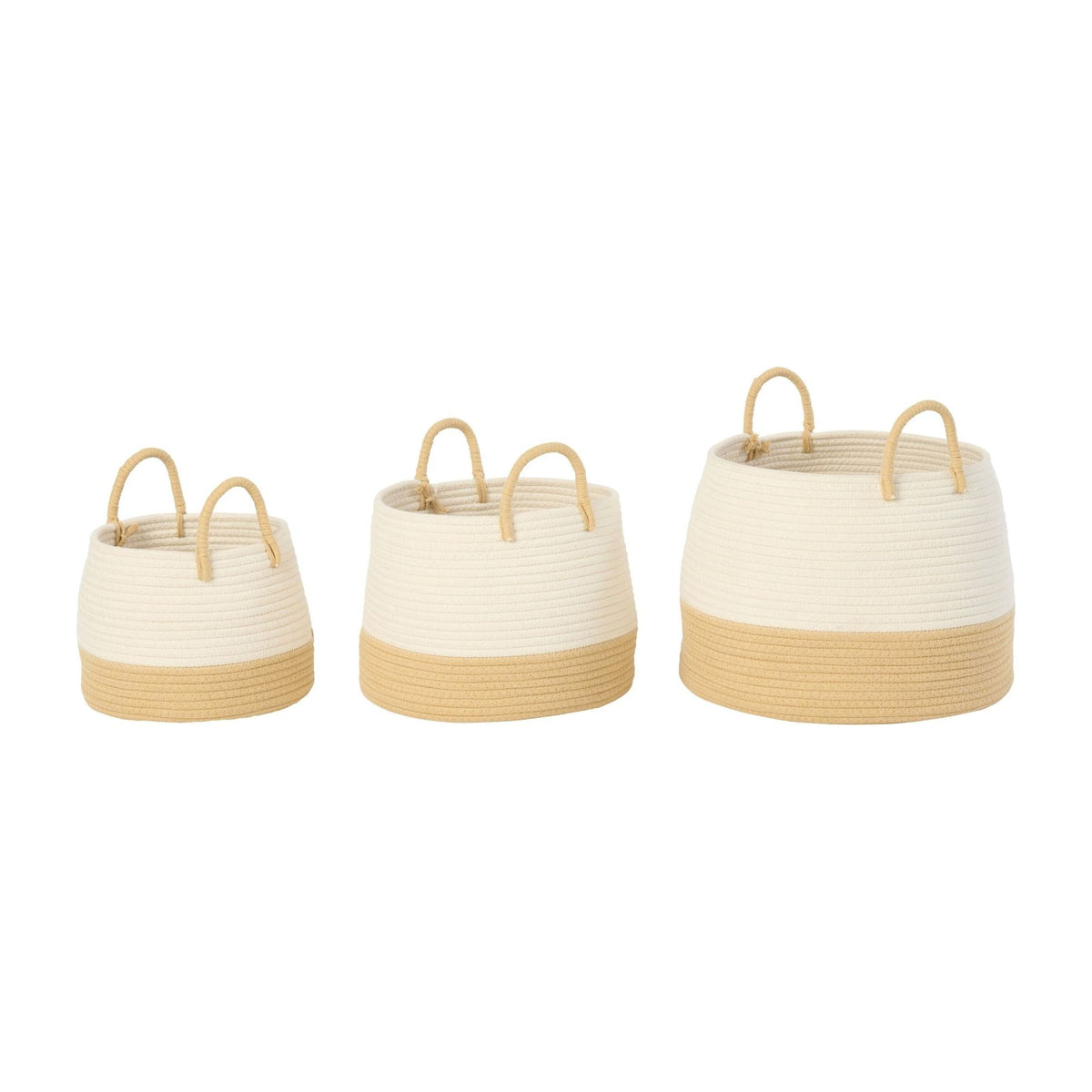 Round Polyester Baskets with Handles Natural/White Set of 3 J-Line