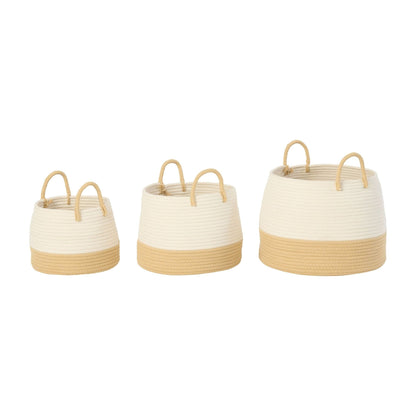 Round Polyester Baskets with Handles Natural/White Set of 3 J-Line