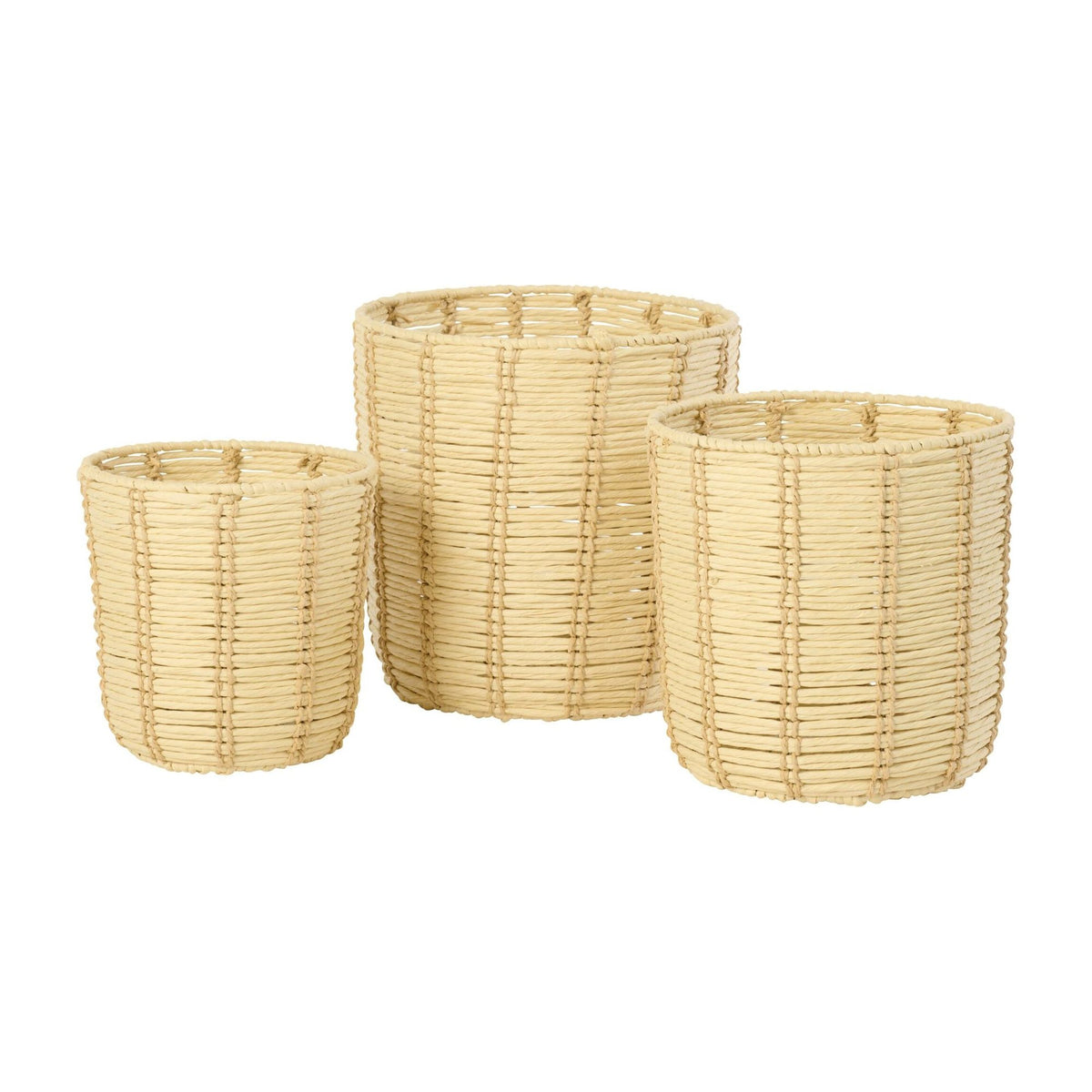 Round Striped Paper Baskets Natural/Beige Set of 3 J-Line