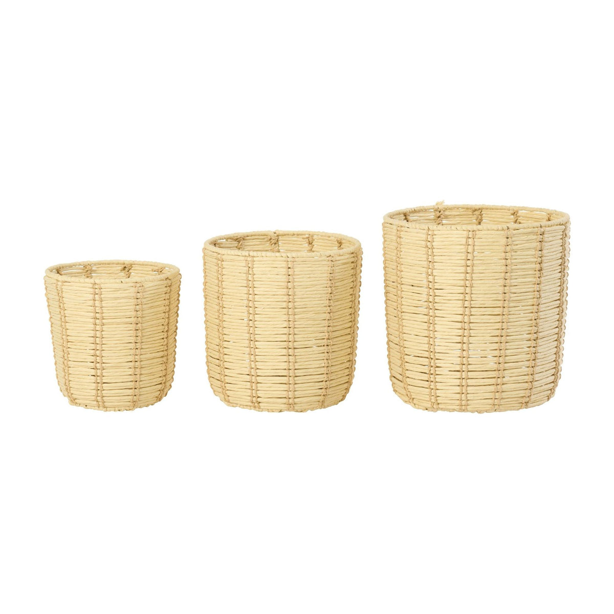 Round Striped Paper Baskets Natural/Beige Set of 3 J-Line