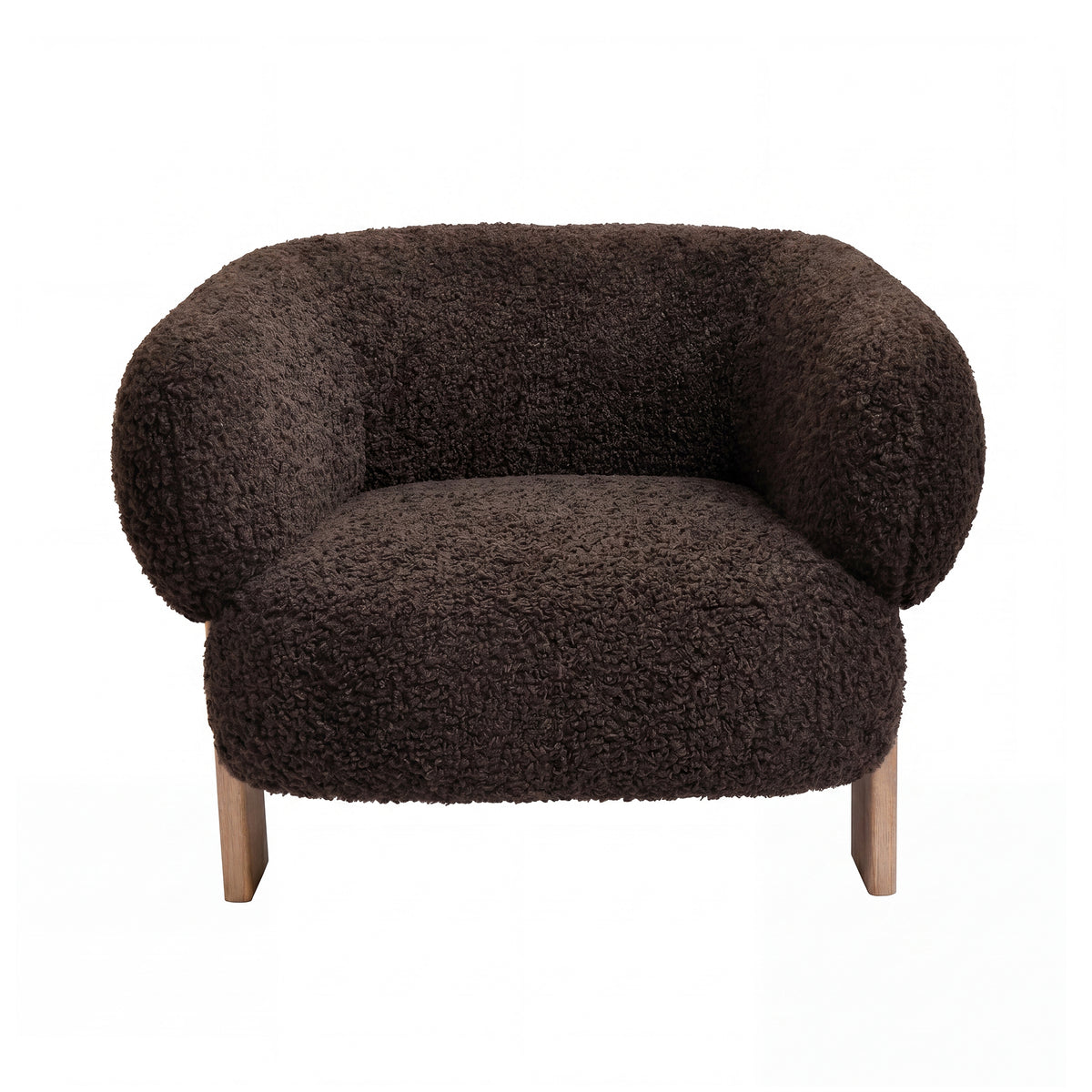 Nomy Fauteuil Teddy Bruin Rubberhout van PTMD, bruine fauteuil met teddy stof en rubberhouten poten