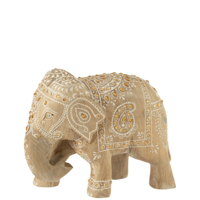 Olifant Kralen Mango Hout Naturel/Wit Large - Beeld - J-Line - livinglovely.nl