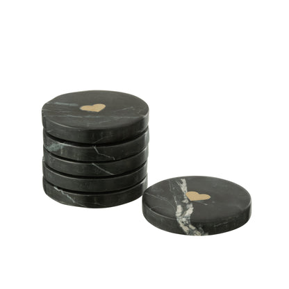 Heart Marble Coaster Black/Gold-Colored Set of 6