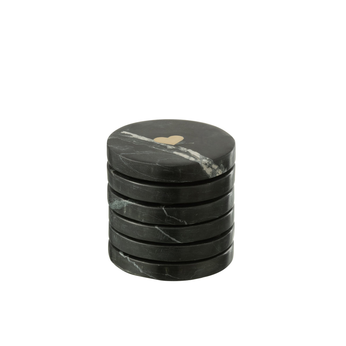 Heart Marble Coaster Black/Gold-Colored Set of 6