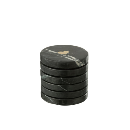 Heart Marble Coaster Black/Gold-Colored Set of 6