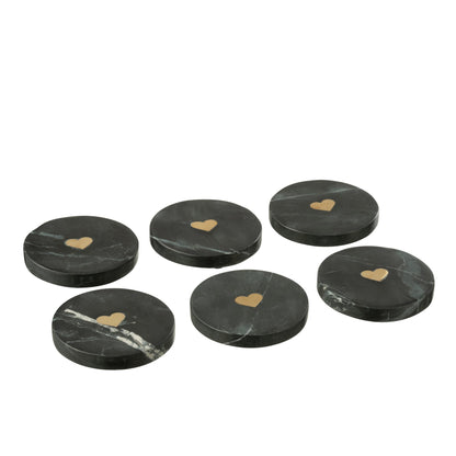Heart Marble Coaster Black/Gold-Colored Set of 6