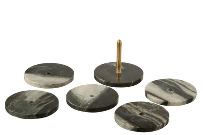 Onderzetter Rond Marmer Zwart/Lichtgrijs Set van 6 - Onderzetter - J-Line - livinglovely.nl