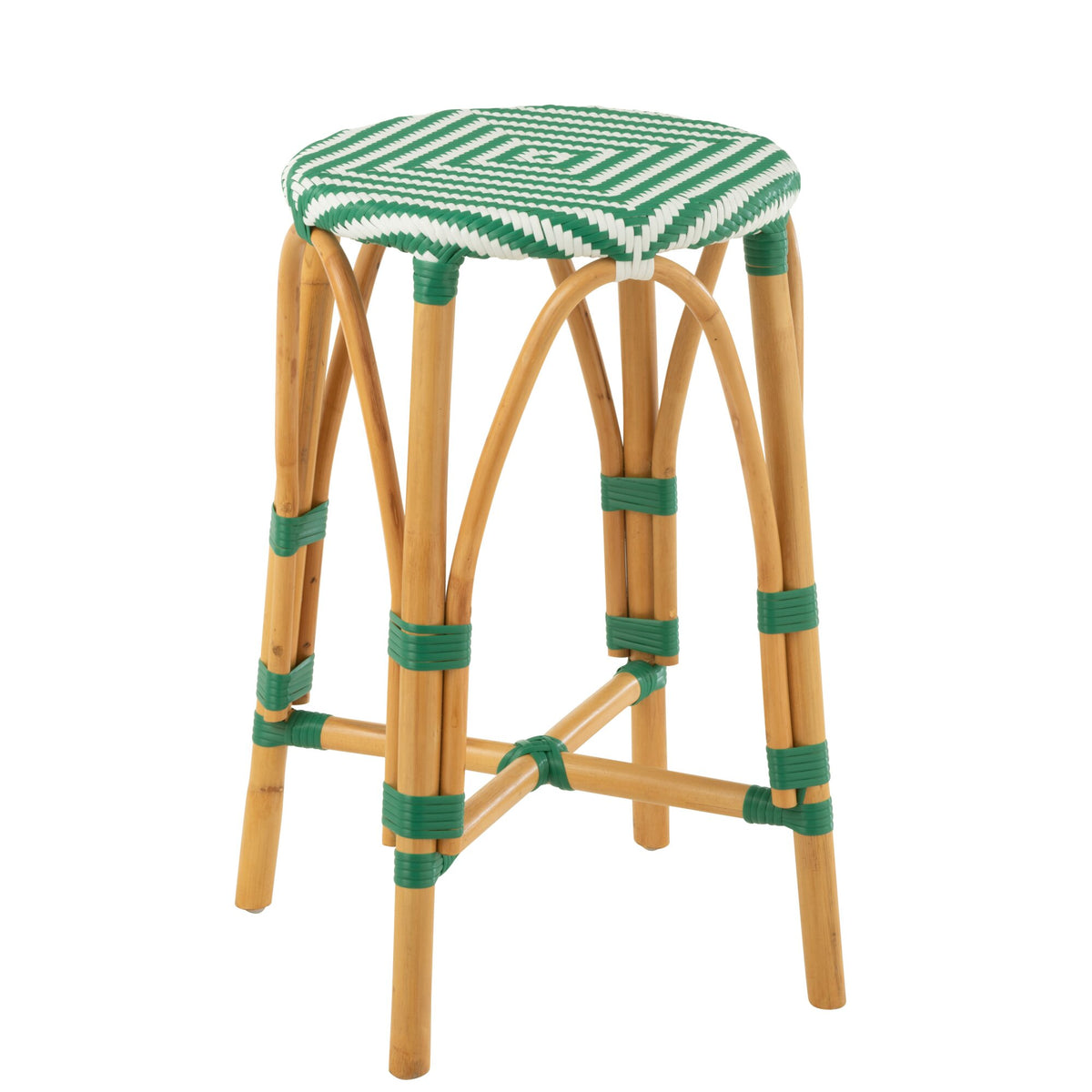 Outdoor Bar Stool Live Round Rattan Green/White J-Line