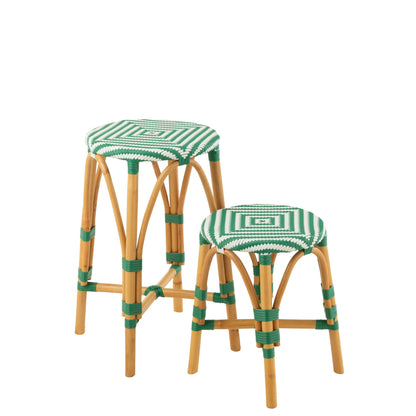 Outdoor Bar Stool Live Round Rattan Green/White J-Line