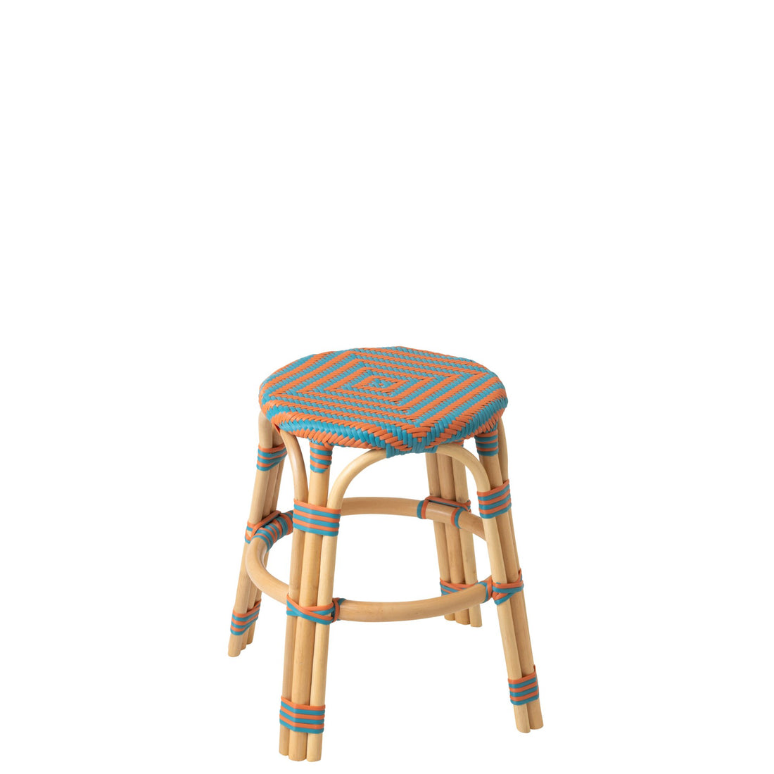 Outdoor Stool Geo Round Rattan Orange/Turquoise J-Line