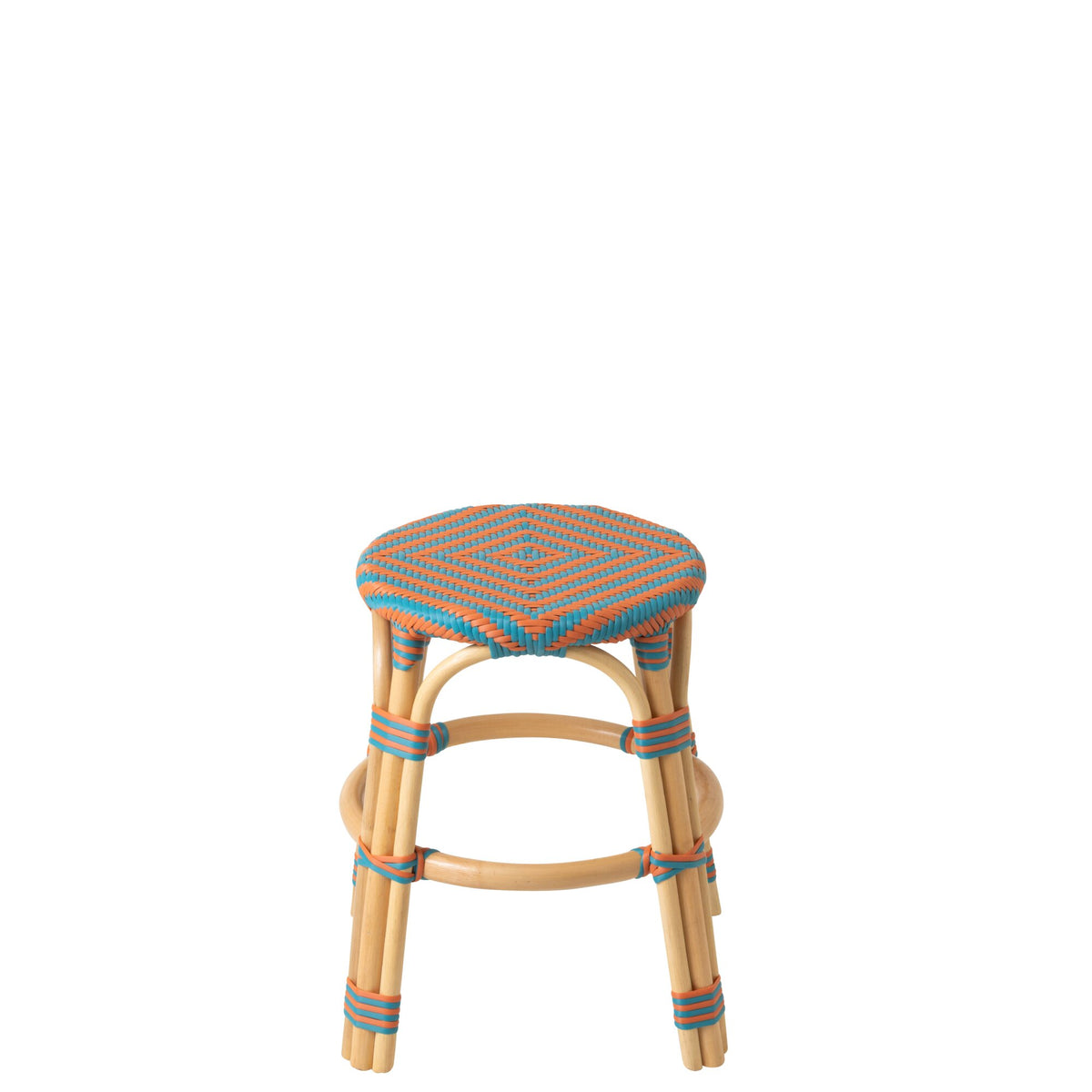 Outdoor Stool Geo Round Rattan Orange/Turquoise J-Line