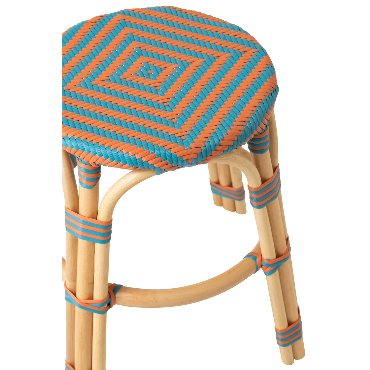 Outdoor Stool Geo Round Rattan Orange/Turquoise J-Line