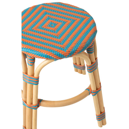 Outdoor Stool Geo Round Rattan Orange/Turquoise J-Line