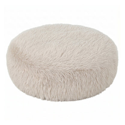 Pilo Poef Hair Stof Beige Rond Large van PTMD, lage ronde poef in beige hair stof op witte achtergrond